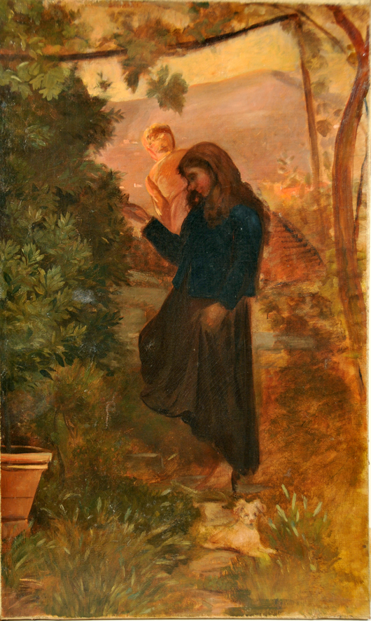 San Miniato al Monte, paesaggio con figure (dipinto, opera isolata) di Costa Nino (sec. XIX)