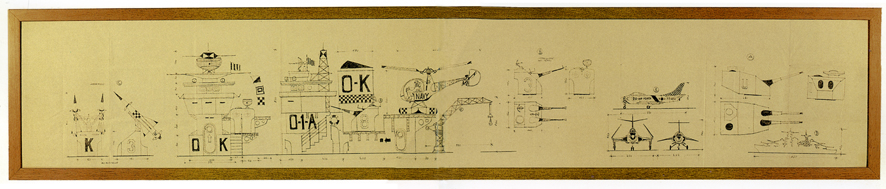 "O.K.", sequenza di armi ed elementi meccanici (disegno, opera isolata) di Pascali Pino (XX)
