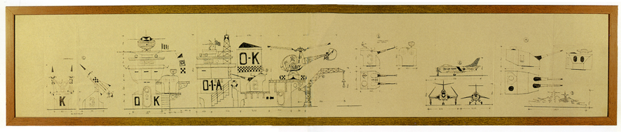 "O.K.", sequenza di armi ed elementi meccanici (disegno, opera isolata) di Pascali Pino (XX)