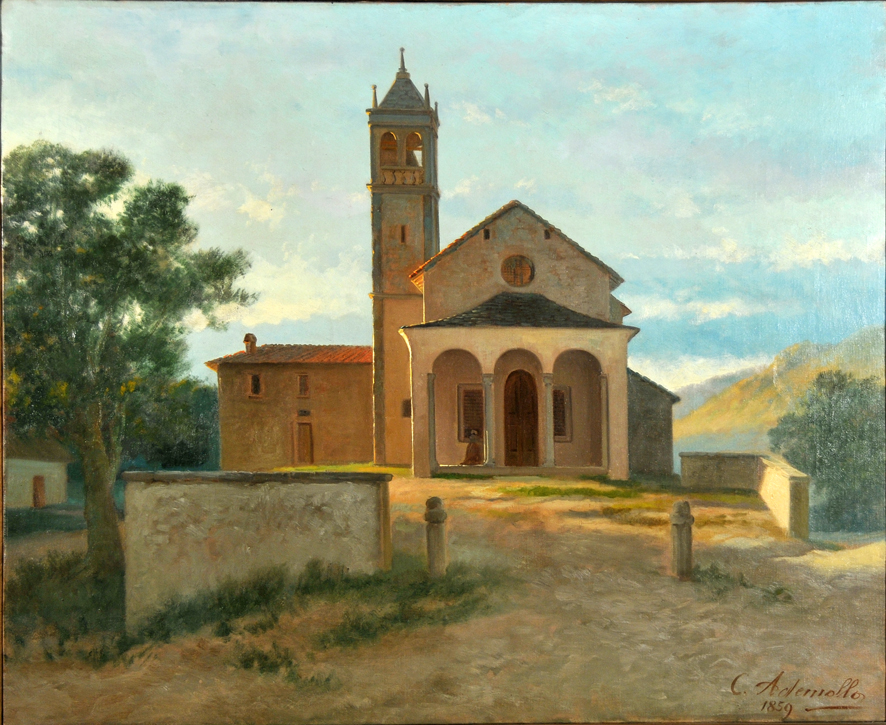 L'oratorio di San Fermo sopra Como, scena storica (dipinto, opera isolata) di Ademollo Carlo (XIX)
