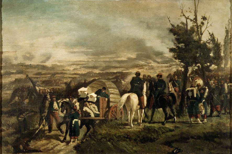 Il campo italiano dopo la battaglia di Magenta, scena storica (dipinto, opera isolata) di Fattori Giovanni (sec. XIX)
