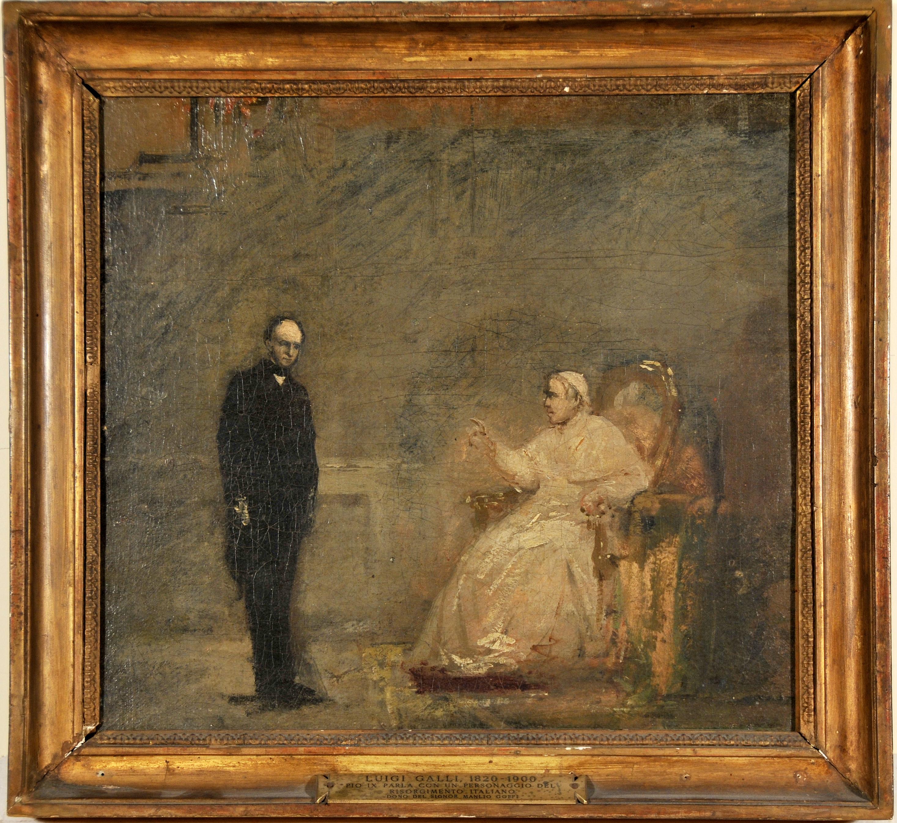 Pio IX con un personaggio del risorgimento italiano, Scena storica (dipinto, opera isolata) di Galli Luigi (XIX)