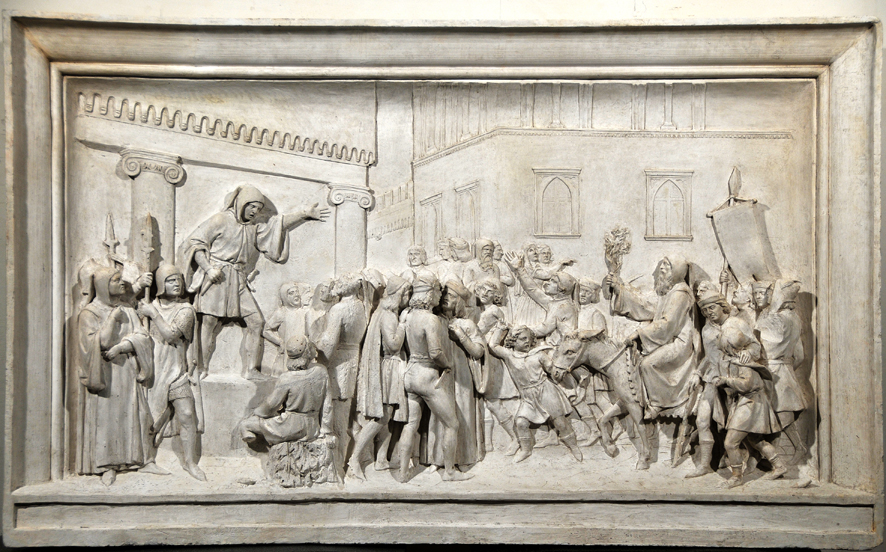 Cola di Rienzo, soggetto storico (bassorilievo, opera isolata) di Ferrari Ettore (attribuito) (XIX)