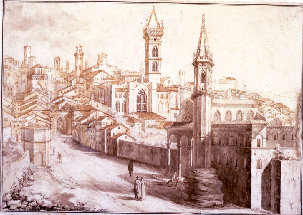 veduta di Perugia (disegno, opera isolata) di Massari Silvestro (secondo quarto sec. XIX)