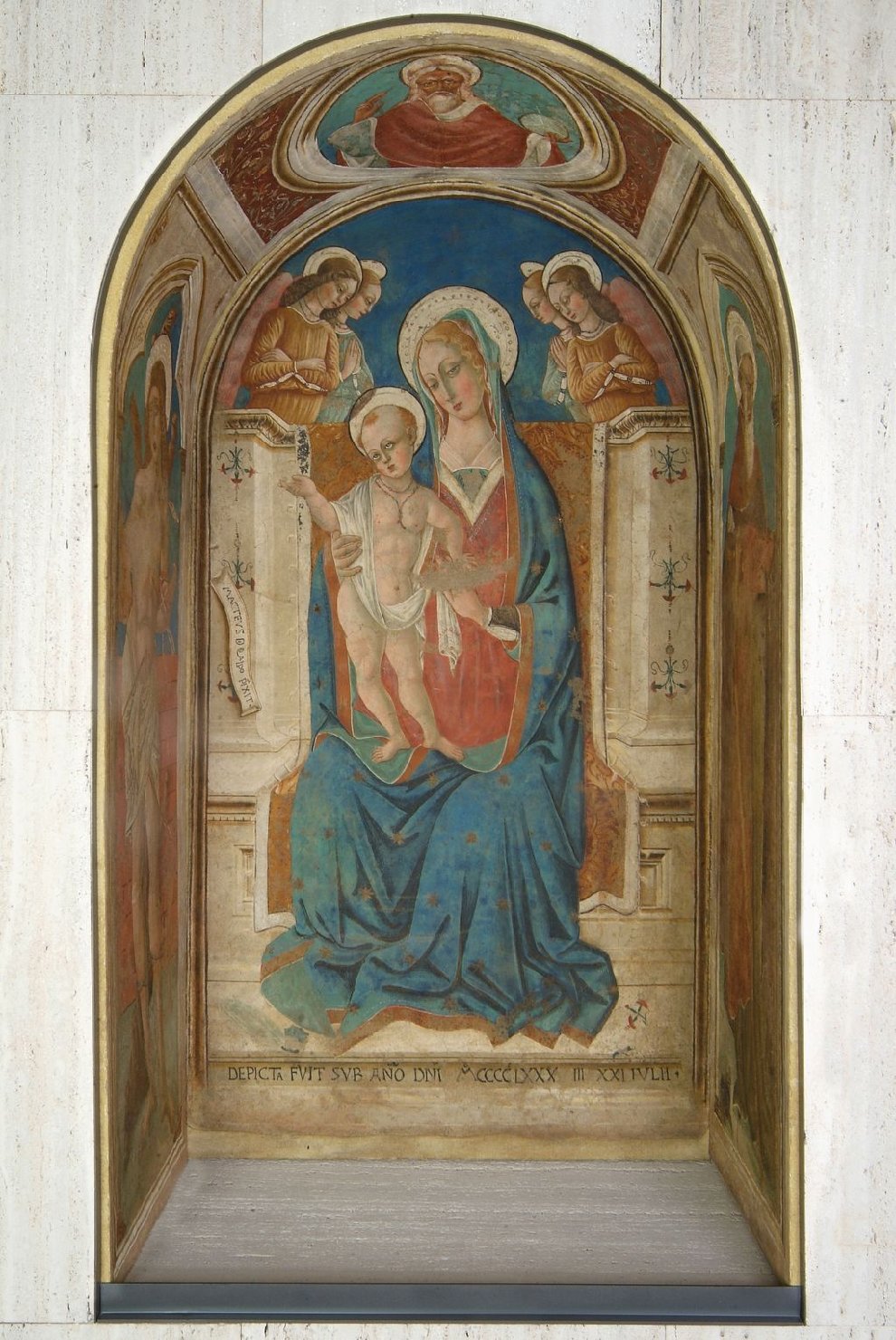 Madonna con Bambino, Santi, angeli ed Eterno (dipinto, insieme) di Matteo da Gualdo (sec. XV)