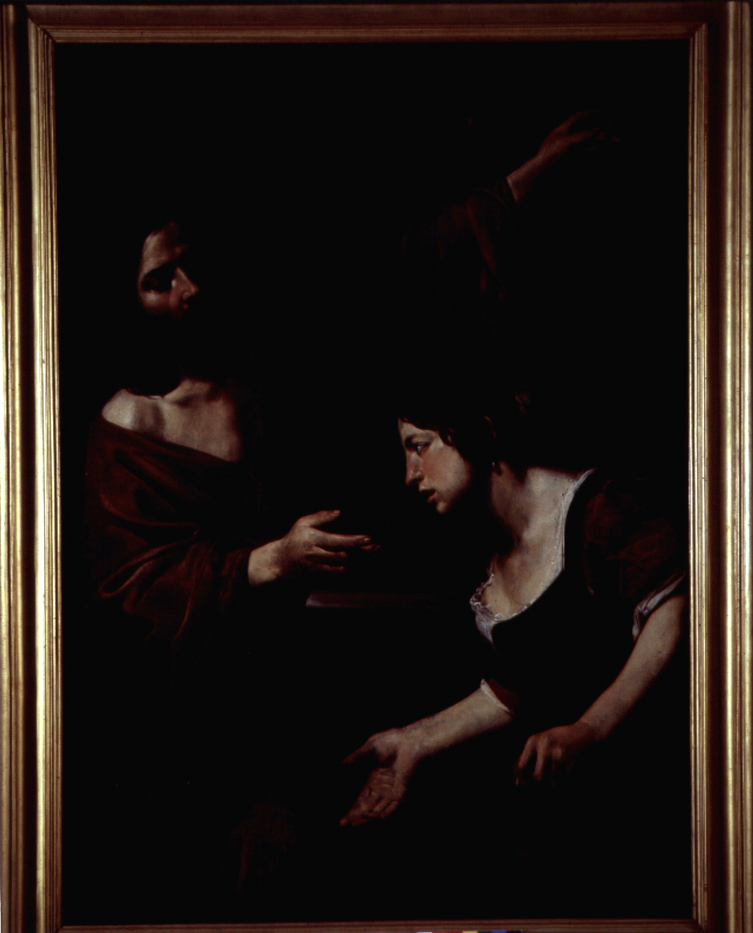 Cristo e la samaritana (dipinto, opera isolata) di Valentin de Boulogne (primo quarto sec. XVII)