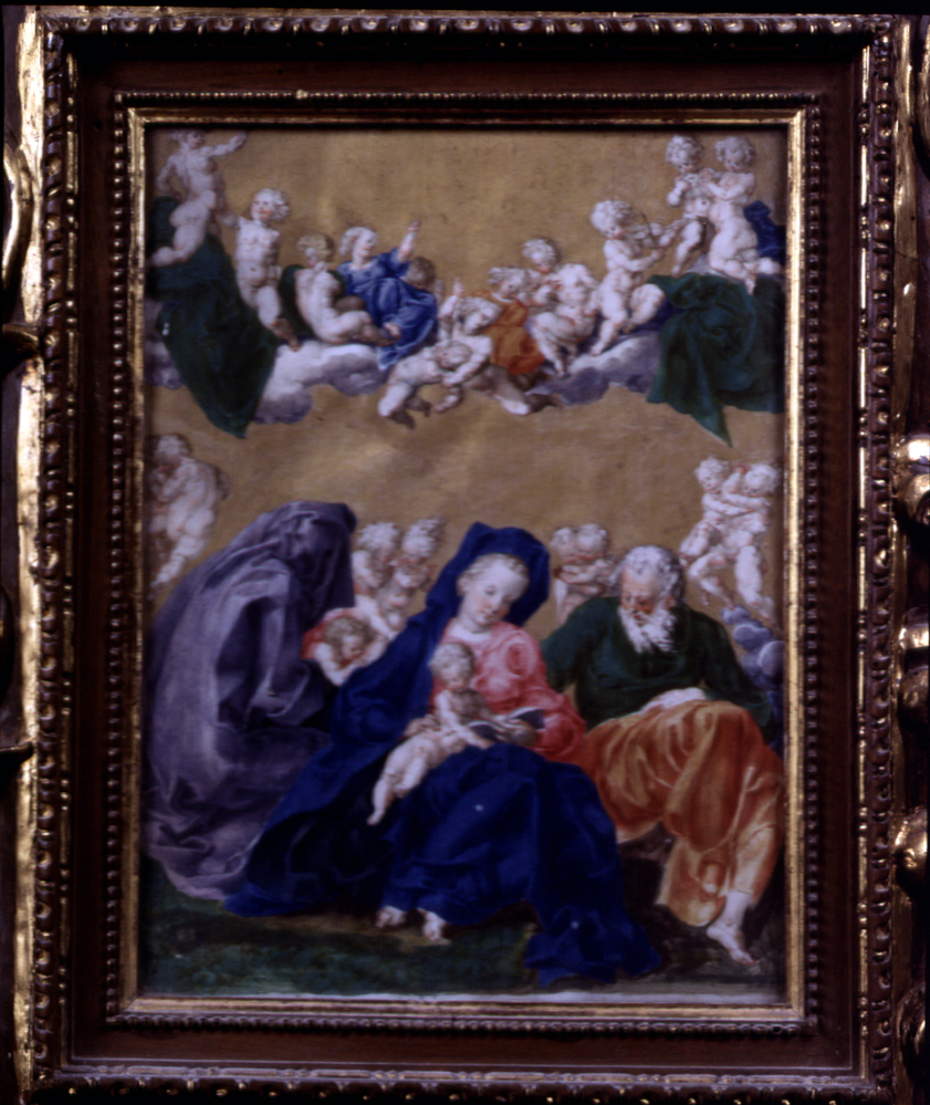 Madonna con Bambino e Santi (miniatura, insieme) di Franchi Cesari detto il Pollino (attribuito) (sec. XVI)