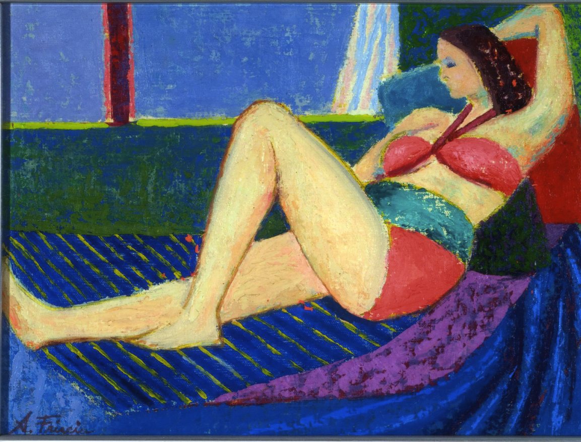 Female figure, Figura femminile sdraiata (dipinto) di Albert Friscia (sec. XX)