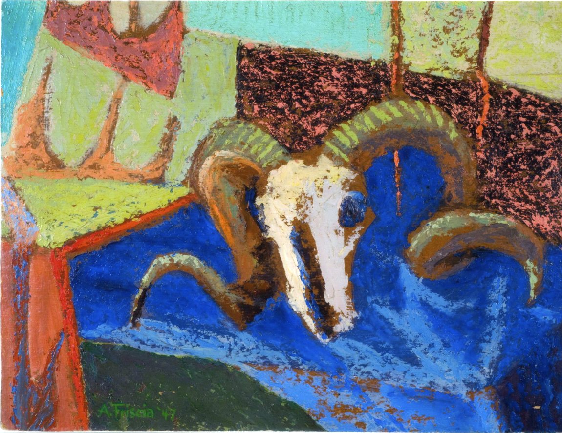 Senza titolo, testa di ariete (dipinto) di Albert Friscia (sec. XX)