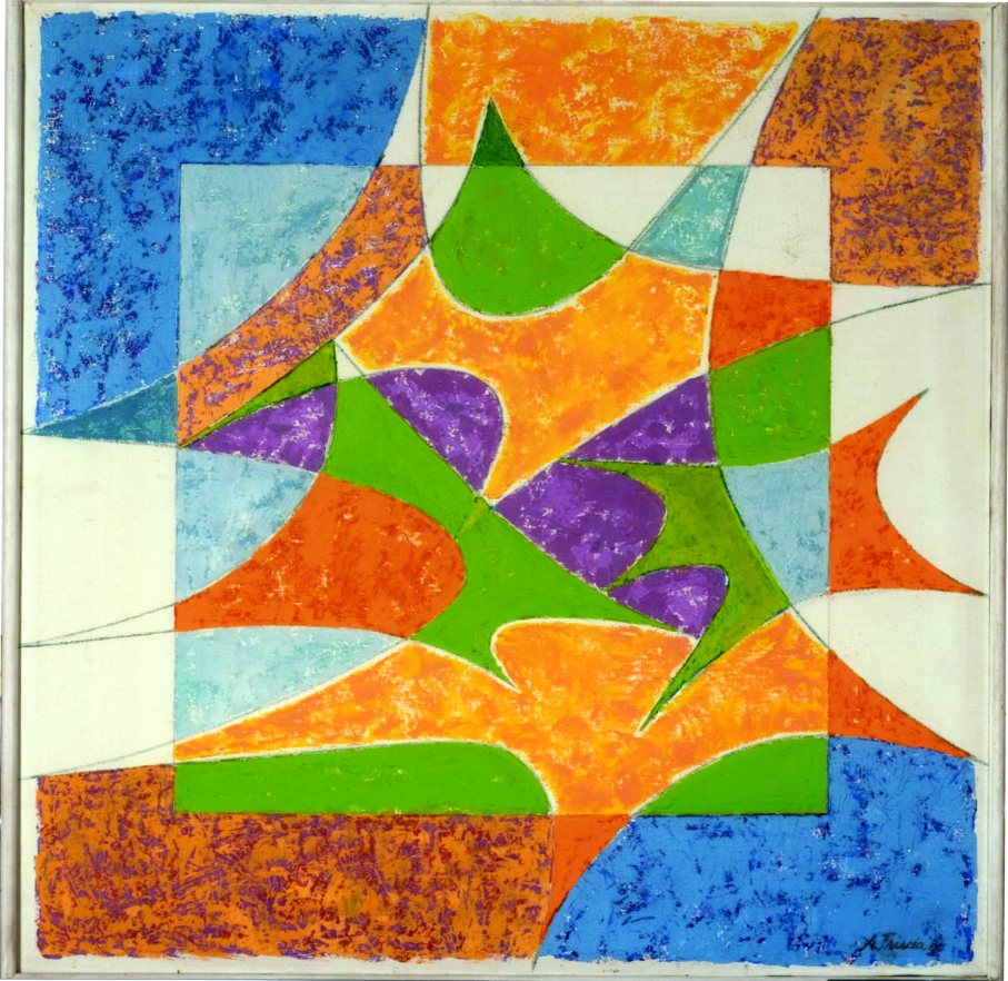 Geometric painting opus n. 4, Composizione geometrica, figure astratte (dipinto) di Albert Friscia (sec. XX)