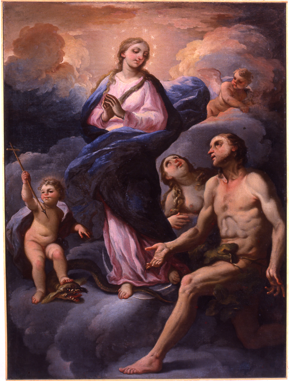 La Madonna Immacolata appare ad Adamo ed Eva, apparizione della Madonna (dipinto) - ambito Italia meridionale (fine/ inizio secc. XVII/ XVIII)