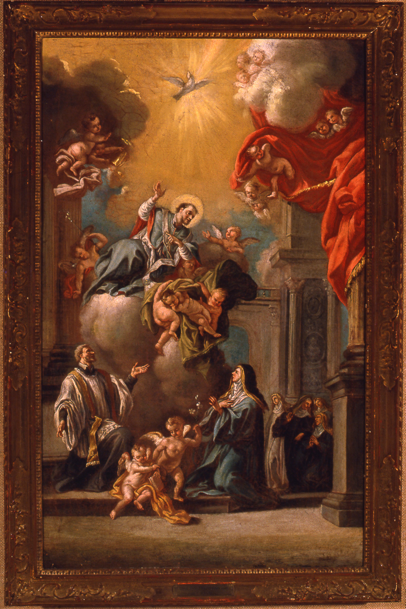 Sant' Ignazio appare a San Teresa e a San Giovanni di Dio (dipinto) - ambito napoletano (metà sec. XVIII)