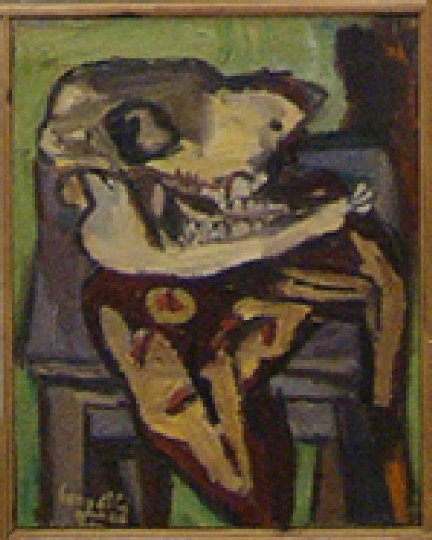 Natura morta con teschio, Natura morta (dipinto) di Bergolli Aldo (sec. XX)