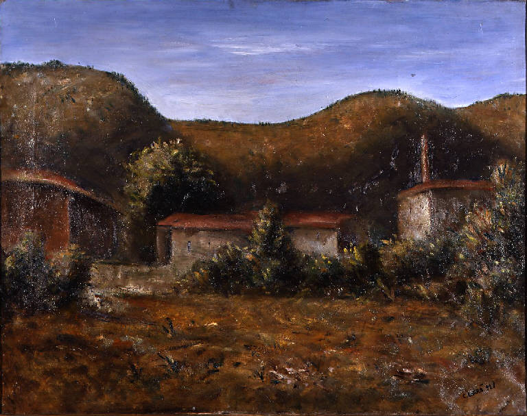 Case e monti, Paesaggio (dipinto) di Carrà Carlo (sec. XX)