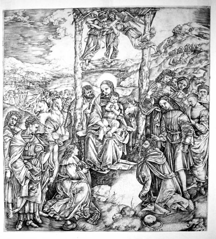 Adorazione dei Magi, Adorazione dei Magi (stampa smarginata) di Robetta Cristofano, Lippi Filippino (sec. XV)
