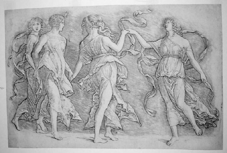 Quattro donne danzanti, Quattro donne danzanti (stampa smarginata) di Zoan Andrea, Mantegna Andrea (sec. XV)