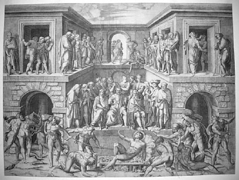 Il martirio di san Lorenzo, Martirio di san Lorenzo (stampa smarginata) di Raimondi Marcantonio, Bandinelli Baccio (sec. XVI)