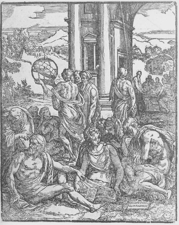 L'Accademia delle scienze/ Il giardino delle scienze, Allegoria delle Scienze (stampa smarginata) di Porta Giuseppe detto Salviati, Porta Giuseppe detto Salviati (sec. XVI)