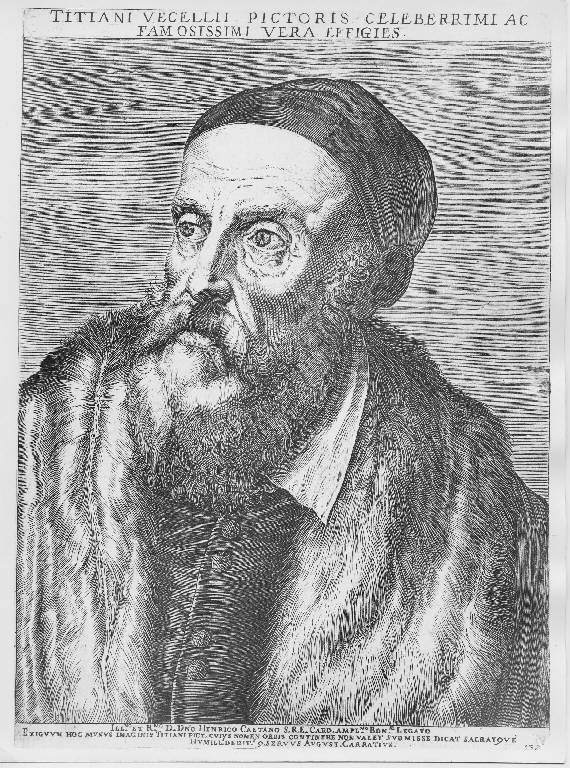 Ritratto di Tiziano Vecellio (stampa smarginata) di Carracci Agostino, Carracci Agostino, Vecellio Tiziano (sec. XVI)