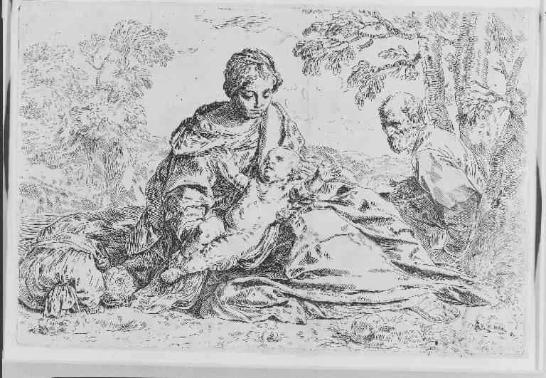 Riposo nella fuga in Egitto, Riposo nella fuga in Egitto (stampa) di Cantarini Simone detto Pesarese - scuola bolognese (metà sec. XVII)