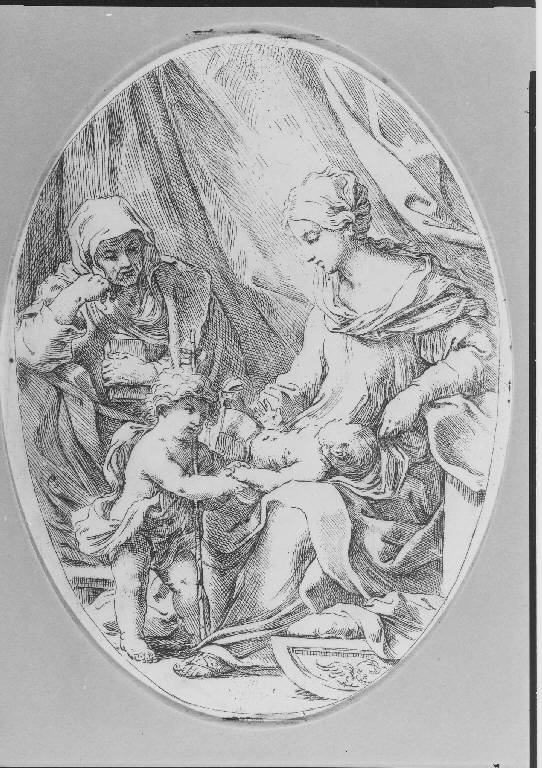 La Madonna con il Bambino, sant'Anna e san Giovannino, Sacra Famiglia con sant'Anna e san Giovannino (stampa) di Scarsello Girolamo (sec. XVII)