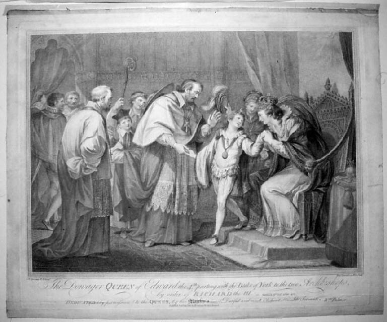 Consorte di Edoardo IV si separa dal duca di York (stampa colorata a mano) di Bartolozzi Francesco, Cipriani Giovanni Battista (sec. XVIII)