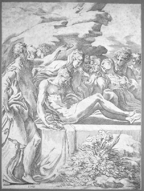 La sepoltura di Cristo, Deposizione di Cristo nel sepolcro (stampa smarginata) di Mazzola Francesco detto Parmigianino, Mazzola Francesco detto Parmigianino (sec. XVI)
