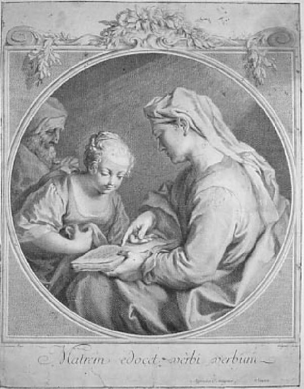 Sant'Anna istruisce Maria bambina (stampa smarginata) di Wagner Joseph, Amigoni Jacopo (sec. XVIII)