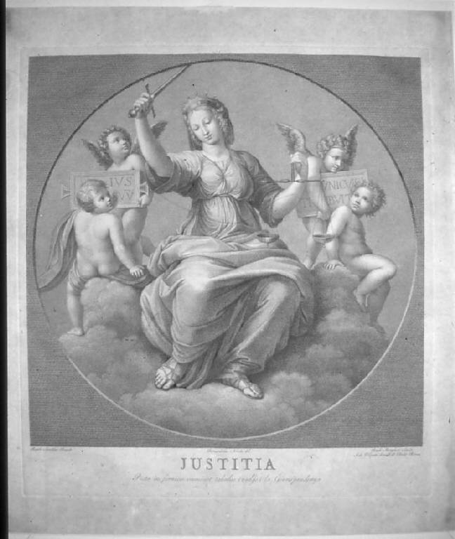 Allegoria della Giustizia (stampa) di Morghen Raffaello, Nocchi Bernardino, Sanzio Raffaello (sec. XVIII)