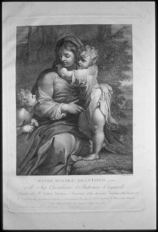 Madonna con Bambino e san Giovannino (stampa) di Gajani Antonio, Carracci Annibale (secc. XVIII/ XIX)