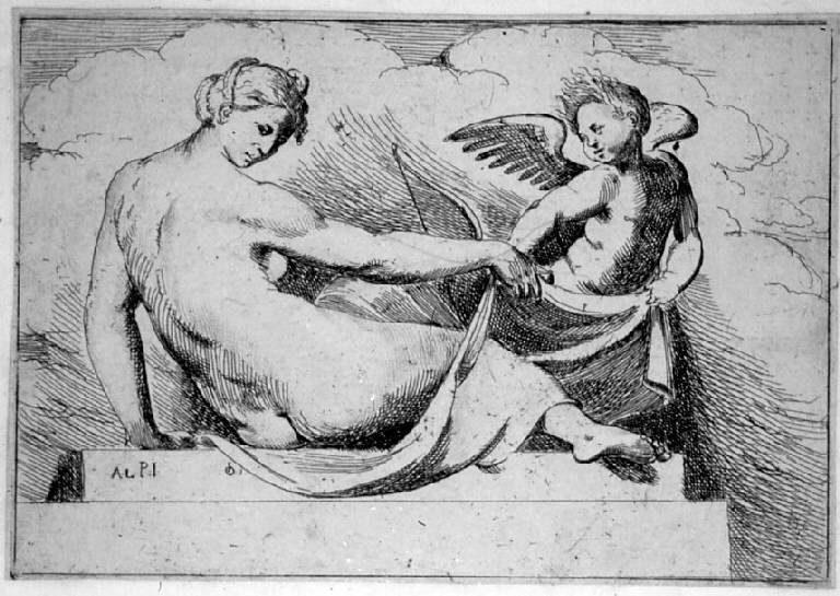 Venere, Venere e Cupido (stampa, elemento d'insieme) di Regillo Antonio detto Licinio da Pordenone, Fialetti Odoardo (sec. XVII)
