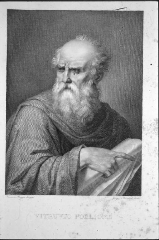 Ritratto di Vitruvio Pollione (stampa) di Bernardi Iacopo, Raggio Vincenzo (sec. XIX)