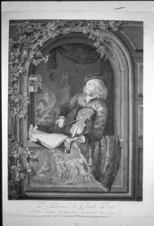 Ritratto di Gerard Dow (stampa smarginata) di Ingouf François Robert il Giovane, Dou Gerrit (sec. XVIII)