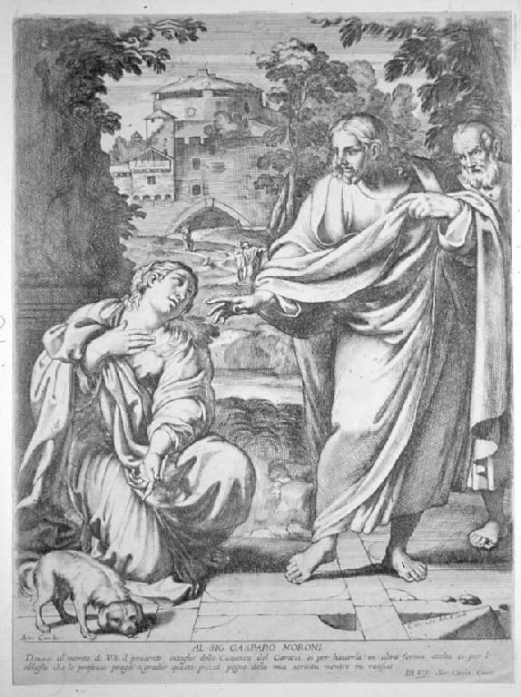 Cristo e la Cananea, Cristo e l'adultera (stampa) di Cesio Carlo, Cesio Carlo, Carracci Annibale (sec. XVII)