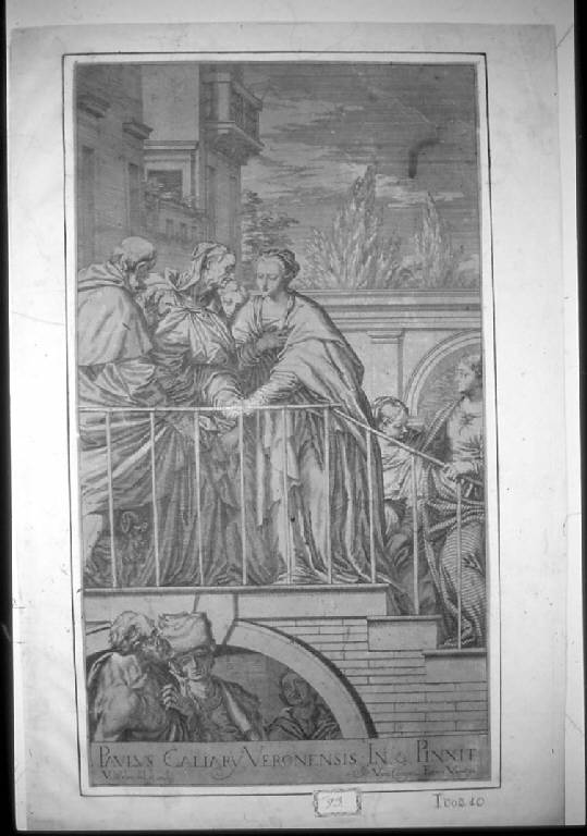 Visitazione (stampa smarginata, elemento d'insieme) di Lefebre Valentin, Lefebre Valentin, Caliari Benedetto (sec. XVII)