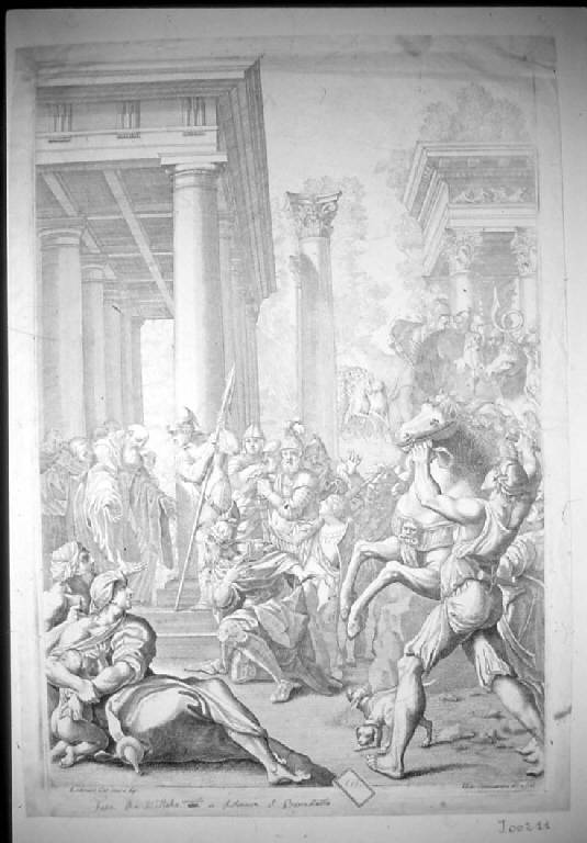 Totila visita san Benedetto, Totila visita san Benedetto (stampa, elemento d'insieme) di Giovannini Giacomo Maria, Giovannini Giacomo Maria, Carracci Lodovico (sec. XVII)