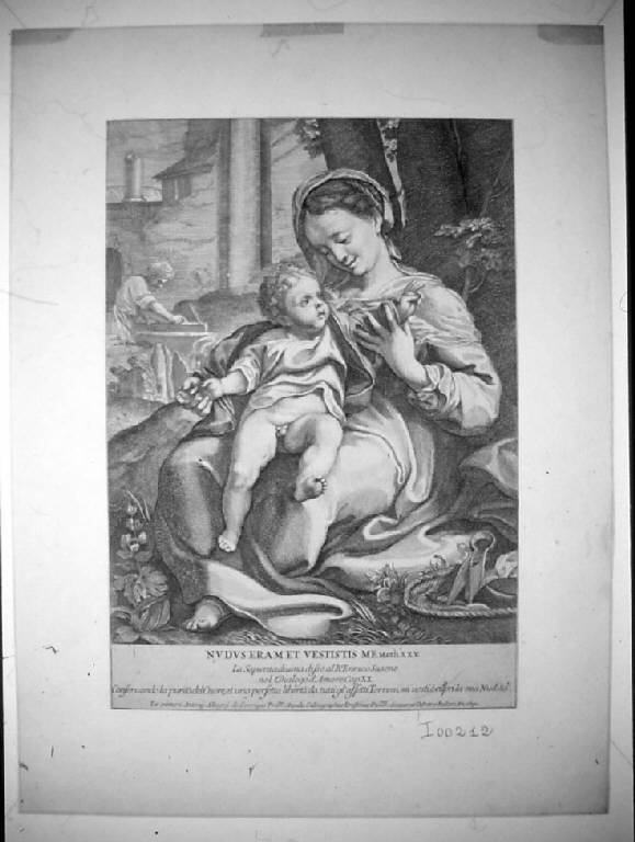 Sacra Famiglia (stampa smarginata) di Aquila Francesco Faraone, Allegri Antonio detto Correggio (sec. XVII)