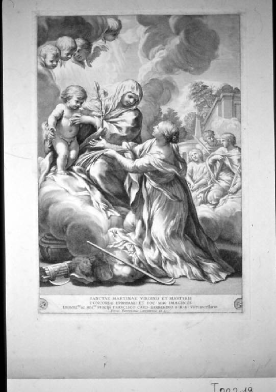 Apparizione della Madonna a santa Martina (stampa) di Berrettini Pietro detto Pietro da Cortona - scuola italiana (prima metà sec. XVII)
