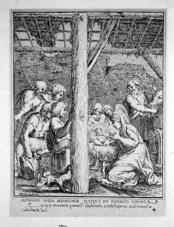Adorazione dei pastori (stampa smarginata) di Mattioli Ludovico, Carracci Annibale (sec. XVIII)