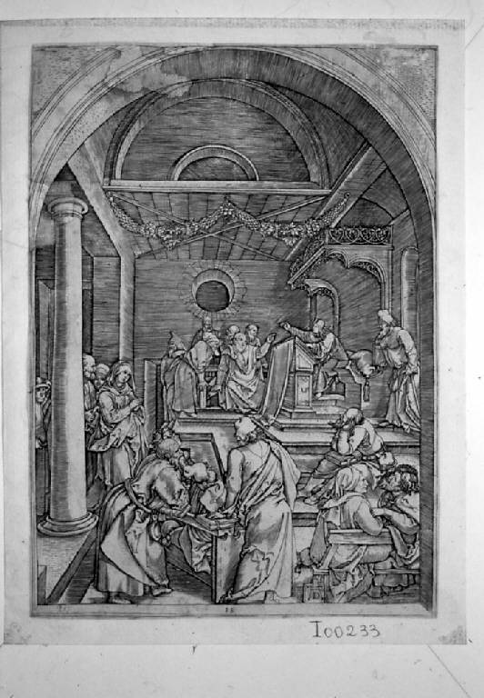 Cristo tra i dottori (stampa smarginata) di Dürer Albrecht - scuola italiana (prima metà sec. XVI)