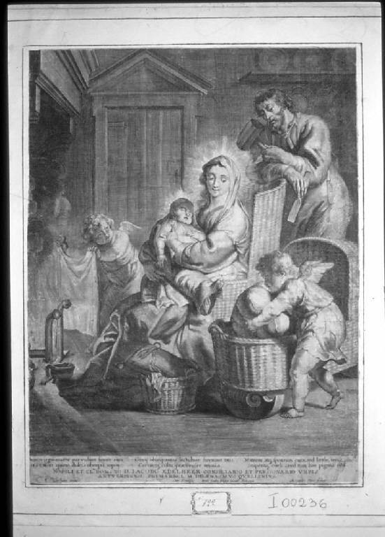 Sacra Famiglia con angeli (stampa) di Does Antony van der, Quellin Erasmus II (sec. XVII)