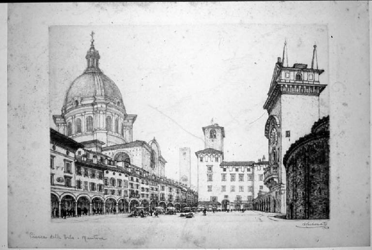 Veduta di Mantova: Piazza delle Erbe (stampa, elemento d'insieme) di Carbonati Antonio, Carbonati Antonio, Carbonati Antonio (sec. XX)