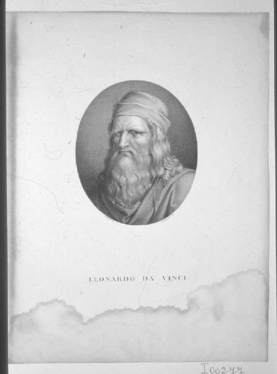 Ritratto di Leonardo da Vinci (stampa smarginata) di Anderloni Pietro, Bossi Giuseppe (prima metà sec. XIX)