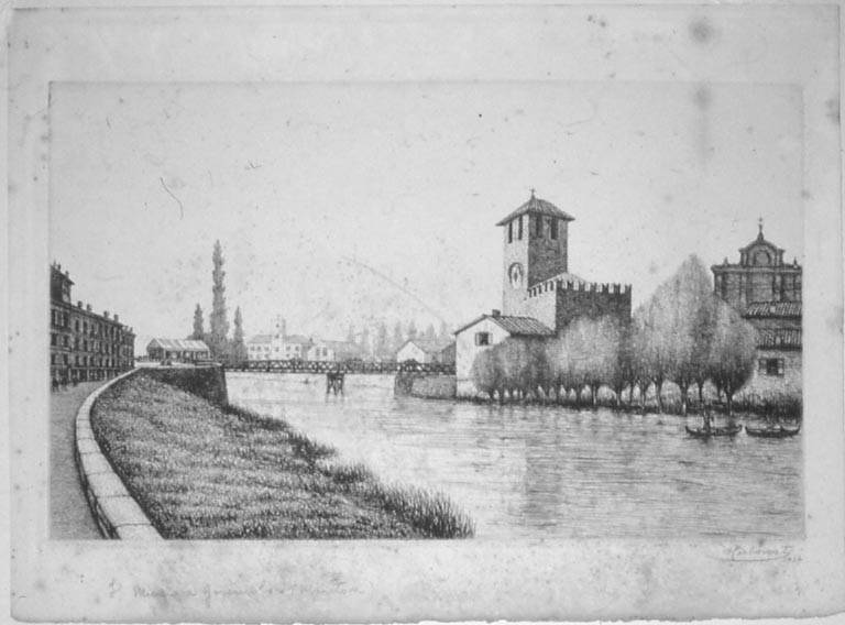 Veduta di Governolo (Mantova): fiume Mincio (stampa, elemento d'insieme) di Carbonati Antonio, Carbonati Antonio, Carbonati Antonio (sec. XX)