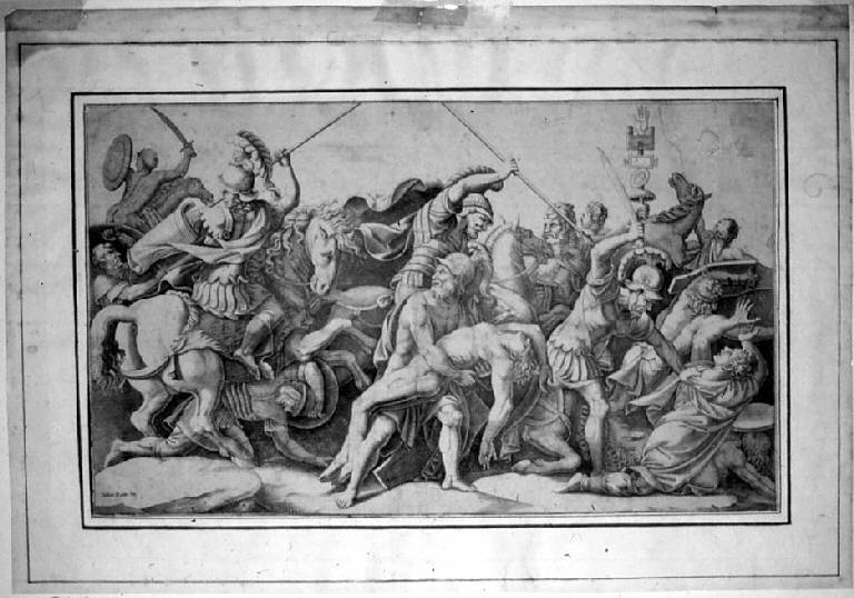 Combattimento intorno al corpo morto di Patroclo, Combattimento intorno al corpo morto di Patroclo (stampa smarginata) di Scultori Diana, Pippi Giulio detto Giulio Romano (sec. XVI)