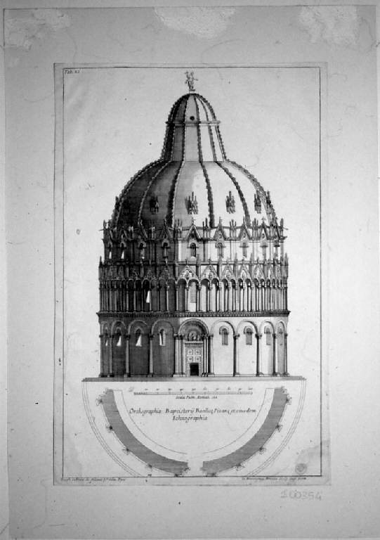 Battistero della Basilica di Pisa (stampa, elemento d'insieme) di Frezza Giovanni Gerolamo, Milani Francesco, Milani Giuseppe (sec. XVIII)