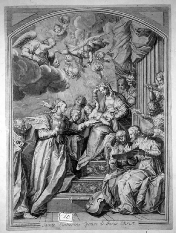 Matrimonio mistico di santa Caterina d'Alessandria (stampa smarginata) di Caliari Paolo detto Veronese - scuola francese (sec. XVII)