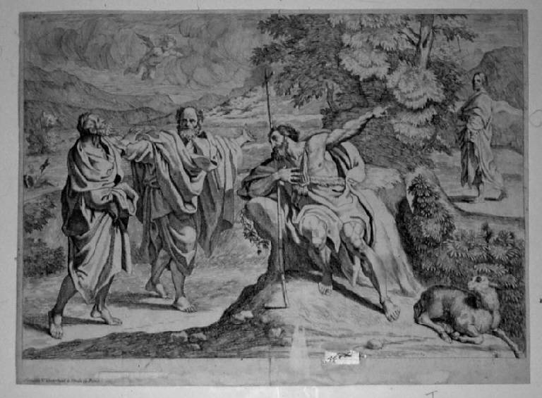 San Giovanni Battista indica Cristo a due suoi discepoli (stampa smarginata) - scuola italiana (secc. XVII/ XVIII)