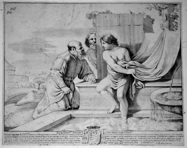 Susanna e i due Vecchioni, Susanna e i vecchioni (stampa smarginata) di Pasqualini Giovanni Battista, Barbieri Giovan Francesco detto Guercino (sec. XVII)