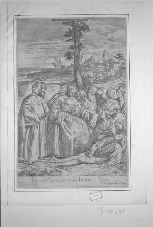 Miracolo di un santo (stampa, elemento d'insieme) di Lefebre Valentin, Vecellio Tiziano (sec. XVII)